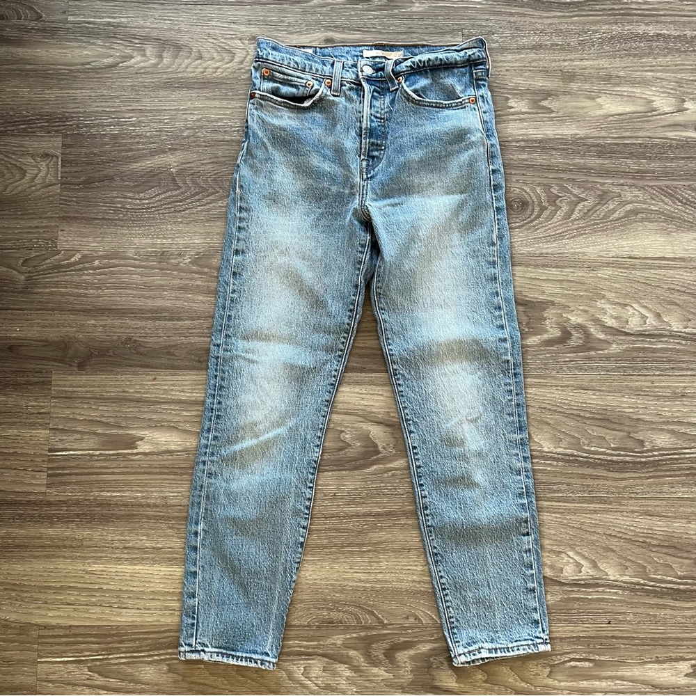 Levi's Blue Straight Leg Wedgie Jeans with Faded Wash